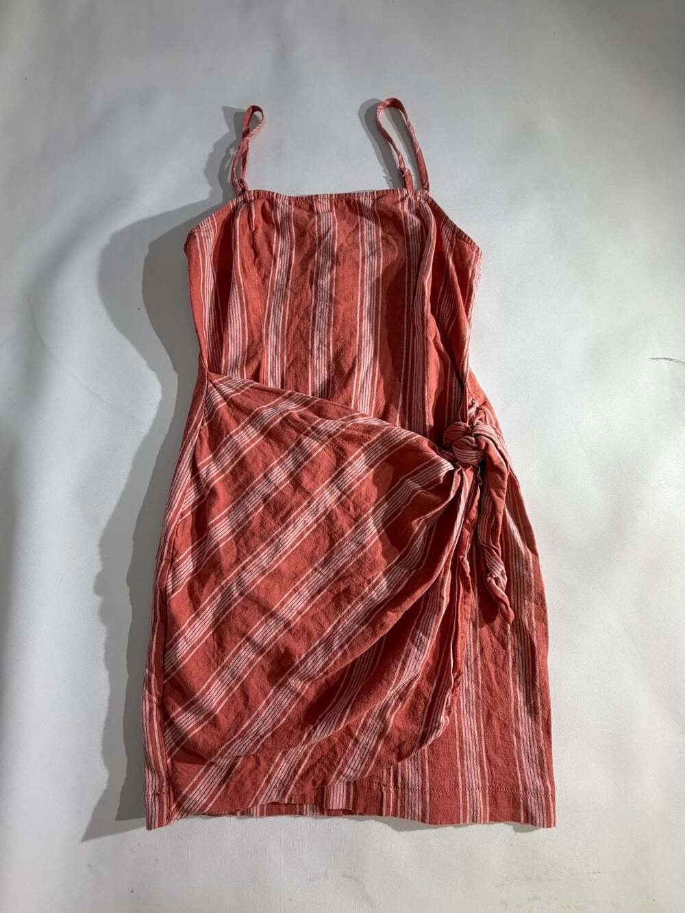 Forever 21 Coral White Striped Wrap Dress Tie Knot Cami Mini Womens S